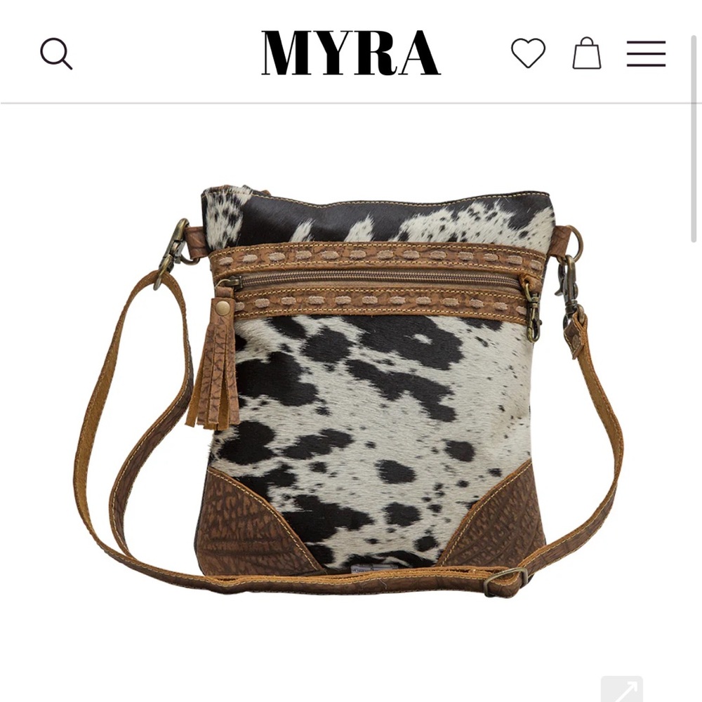 Myra Bag Black and Brown Crossbody with Cowhide Print
